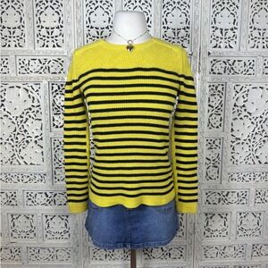 Talbots Black & Yellow Striped Ribbed Preppy Long Sleeve Sweater Sz Small‎